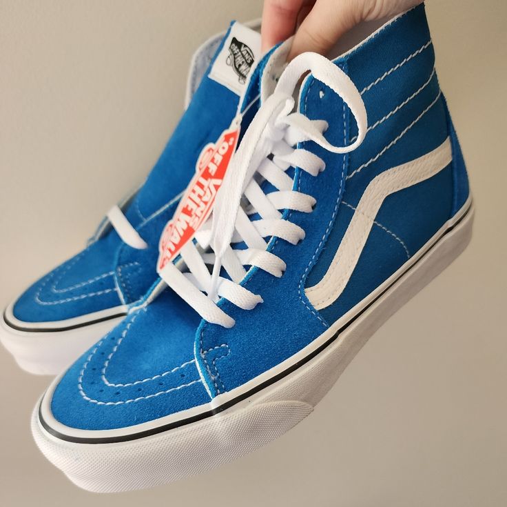 Vans Sk8-Hi Sneakers Blue Brand New With Tags Attached Womens Sizing Listed (Can Also Be Converted To Mens Sizing) Blue Casual Blue Skate Shoes For Spring, Blue Low-top Skate Shoes For Spring, Spring Blue Low-top Skate Shoes, Blue High-top Skate Shoes For Spring, Blue Sporty High-top Sneakers For Spring, Sporty Blue High-top Sneakers For Spring, Blue Lace-up High-top Sneakers For Spring, Vans Blue High-top Sneakers For Streetwear, Blue Vans High-top Sneakers For Streetwear