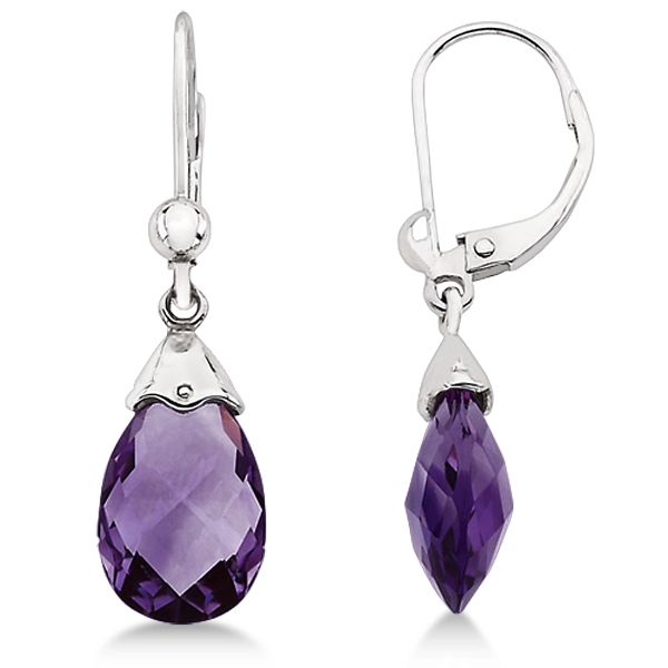 Dangle Lever Back Amethyst Briolette Earrings 14k White Gold (5.70ct) Briolette Earrings, Amethyst Jewelry, Topaz Stone, Amethyst Earrings, February Birth Stone, Gold Earrings Dangle, Amethyst Stone, Birthstone Jewelry, Long Earrings