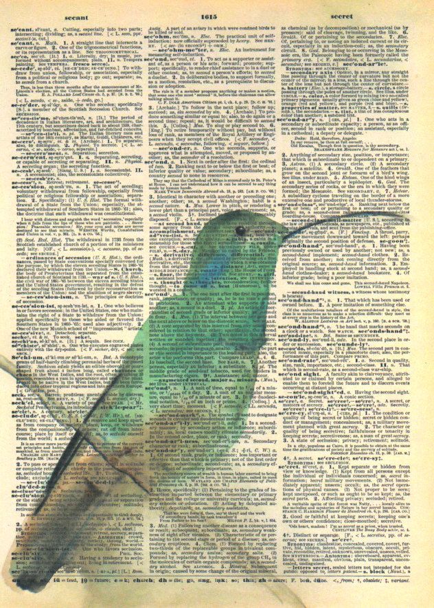 a green bird sitting on top of an open book with words written in the pages