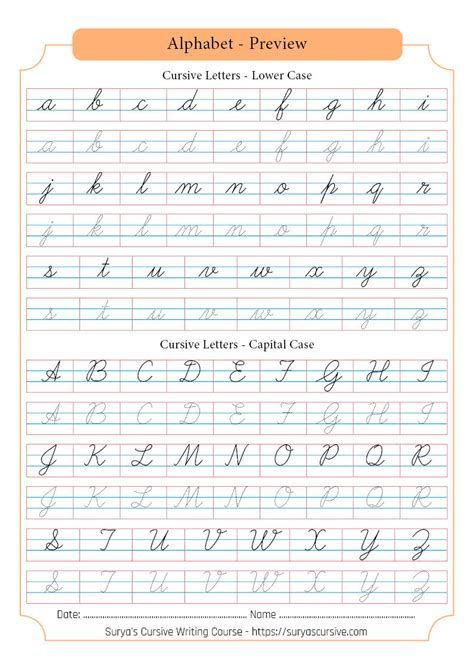 an upper and lowercase handwriting practice sheet with cursive letters, capital font