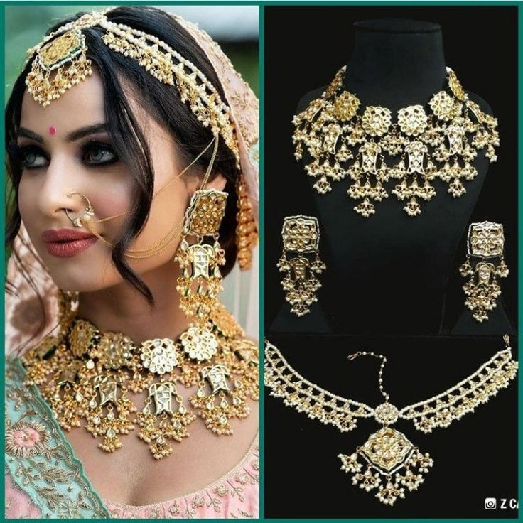 Product Description: * Bollywood kundan bridal set, kundan mathapatti, kundan necklace set, designer kundan jewellery, Punjabi kundan jewellery,kundan bridal jewelry * Punjabi Kundan necklace set with matching mathapatti perfect for bridal & semi bridal occasions. *  The base metal color is Gold tone studded with kundan along with Beads work on it. * This Jewelry set would add more charms to your beautiful jewelry collection and would surely bring lots of compliments . * Note:- This is an artifi Artificial Jewellery Set, Bridal Dulhan, Rajasthani Jewellery, Kundan Choker Necklace, Bridal Jewels, Kundan Necklace Set, Kundan Jewelry, Kundan Choker, Bridal Choker