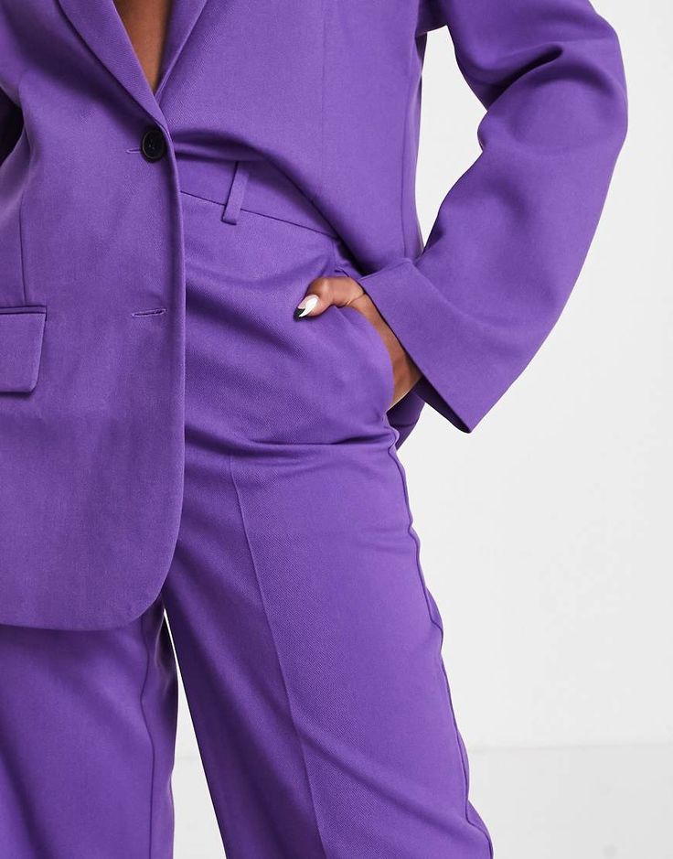 Pants by ASOS DESIGN Style refresh: pending High rise Belt loops Side pockets Relaxed fit Purple Straight Pants For Formal Occasions, Formal Purple Bottoms With Pockets, Formal Purple Straight Pants, Purple Straight Leg Work Pants, Lavender Straight Leg Pants With Pockets, Lavender Straight-leg Pants With Pockets, Purple Ankle Pants For Work, Purple Ankle-length Work Pants, Chic Purple Ankle-length Pants