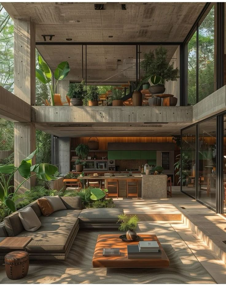 a living room filled with furniture and lots of plants