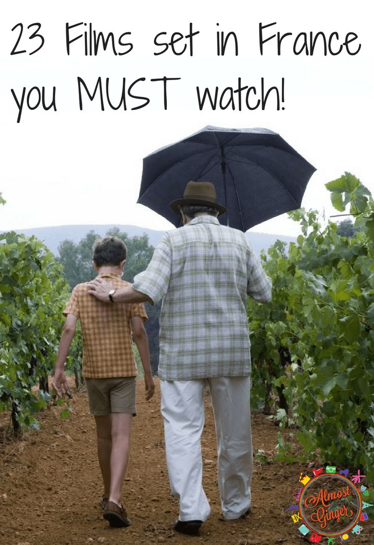 two people walking down a dirt road with an umbrella over their heads and the words 23 films set in france you must watch