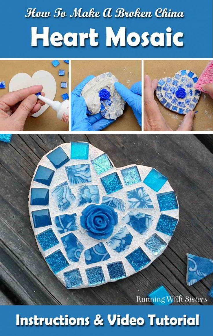 Easy Mosaic Crafts, Heart Mosaic Art For Kids, Heart Mosaics, Craft Hearts, Mosaic Tutorial, Broken China Crafts, Easy Mosaic, Heart Mosaic, Mosaic Tiles Crafts