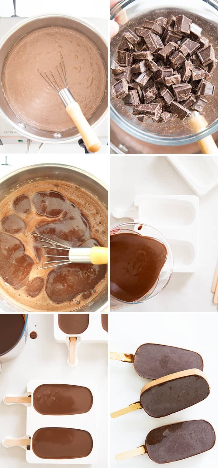 the process of making chocolate ice cream popsicles