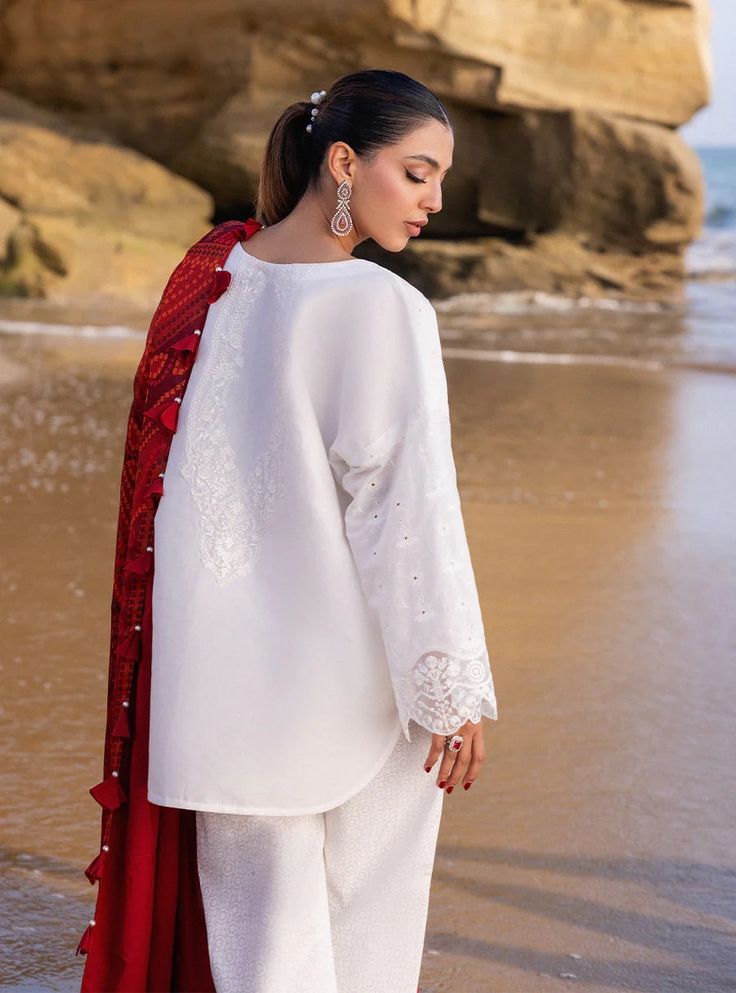 Chunari - 3A – Zainab Chottani International Luxury White Dupatta With Printed Border, White Wedding Blouse With Dupatta, Wedding White Blouse With Dupatta, Wedding Blouse With Chikankari Embroidery For Eid, White Embroidered Sleeves Straight Kurta, Designer White Blouse For Eid, White Blouse With Dupatta For Eid, White Designer Sets With Embroidered Sleeves, Designer White Sets With Embroidered Sleeves