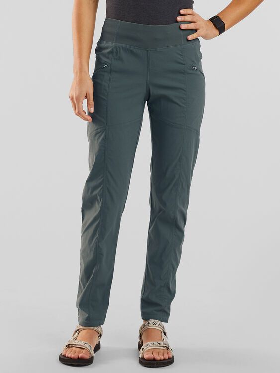 Prana Hiking Pants: Evergreen | Title Nine Patagonia Hiking Pants, Walking Pants Women, Pacific Northwest Hiking Outfits, Lightweight Versatile Nylon Bottoms, Green Utility Hiking Bottoms, Green Nylon Bottoms With Hip Pockets, Stretch Green Hiking Bottoms, Green Stretch Hiking Bottoms, Green Outdoor Pants With Elastic Waistband