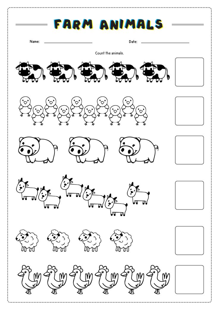 farm animals worksheet for kids to practice counting and matching numbers with their own pictures