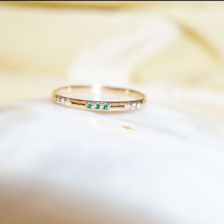 "Materials Gold, Rose gold, White gold Gemstone: Natural Emerald and diamond 14k Gold Art Deco Emerald And Diamond Ring / Wedding Ring / Stackable Emerald Ring / Diamond Stacking Ring / Solid Gold Ring / Wedding Ring Item Details ✔ Made to Order ✔ Gold Kt: 14K (also available in 18K) ✔ Available Gold Color: Rose Gold, Yellow Gold, White Gold ✔ Total Diamond ctw: 0.06 Ctw ✔ Total emerald ctw: 0.03 Ctw ✔ Diamond Color-Clarity: j Color SI Clarity ✔ Width of Band: 1.4MM ✔ Ready to Ship in 7-10 Busin 14k Rose Gold Half Eternity Jewelry For Anniversary, Minimalist Emerald Diamond Ring For Wedding, Gold Emerald Half Eternity Jewelry, 14k Rose Gold Birthstone Ring With Diamond Accents, Rose Gold Gemstone Stackable Anniversary Rings, 14k Rose Gold Stackable Rings For Anniversary, Rose Gold Diamond Stackable Rings With Birthstone, Gold Rings With Diamond Accents For May Birthstone, Rose Gold Stackable Rings With Birthstones And Diamonds