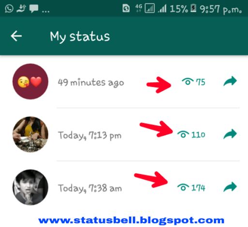 the status on whatsapp is being displayed