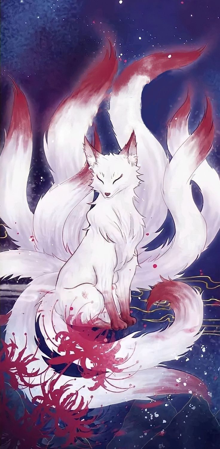 a white cat sitting on top of a red and white dragon in the night sky