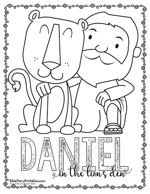 a coloring page with the words daniel and his lion, in it's center