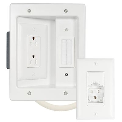 an electrical outlet with two white outlets