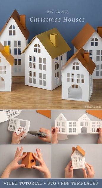 the instructions to make a paper house for christmas or any other holiday occasion, including crafts and activities