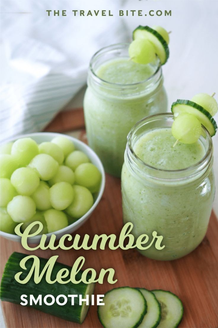 cucumber melon smoothie in mason jars with pickles on the side