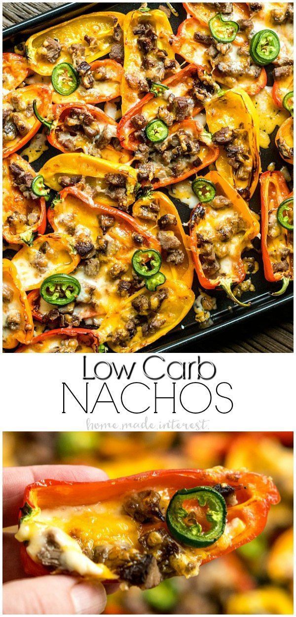 two pictures with different food items in them and the words low carb nachos