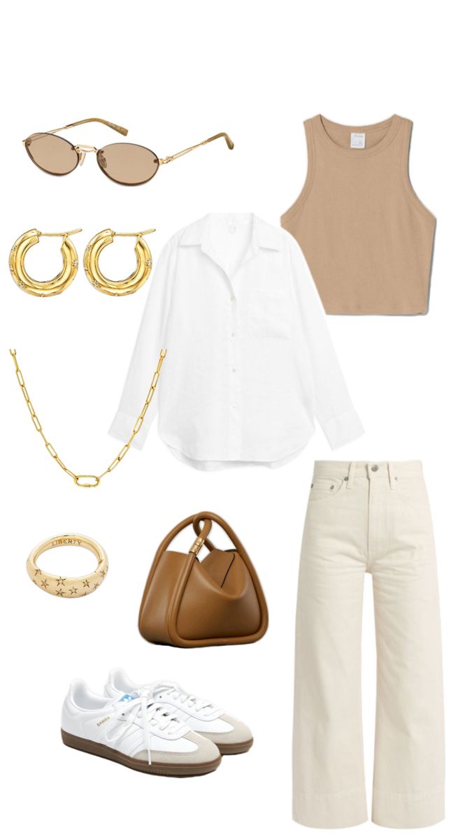 Beige Top Outfit Classy, Outfit With Beige Jeans, Beige Bottom Outfit, Beige Denim Pants Outfit, Beige Jeans Outfit Summer, Cream Jeans Outfit Street Style, Cream Colored Outfits, Outfit With Beige Pants, Beige Tshirt Outfits