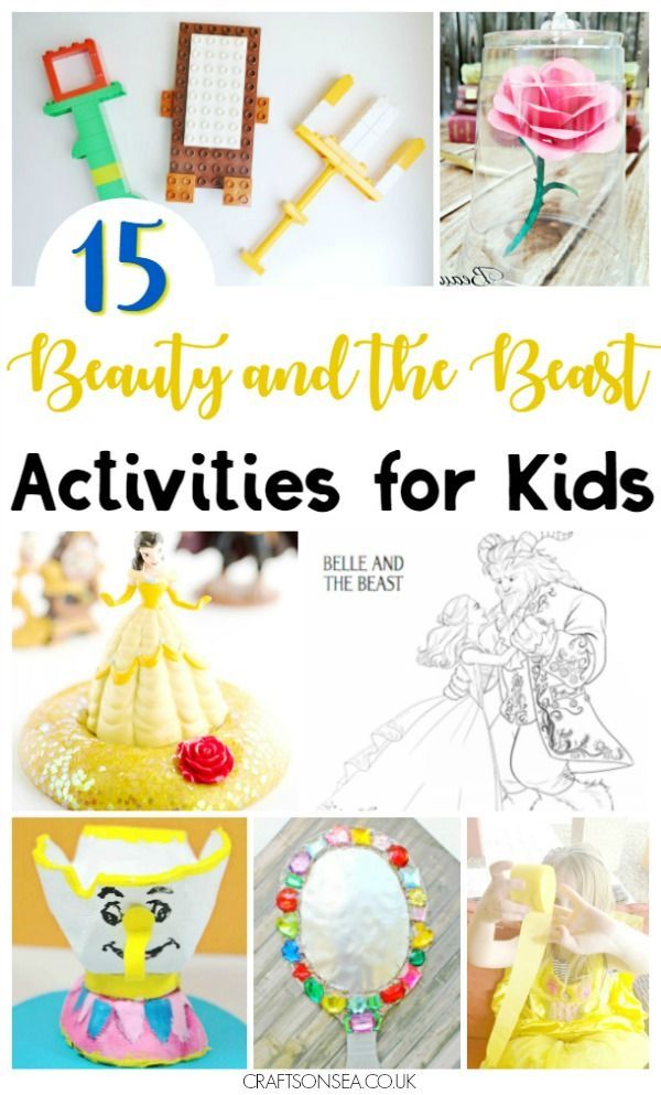 beauty and the beast activities for kids with text overlay that reads 15 beauty and the beast activities for kids