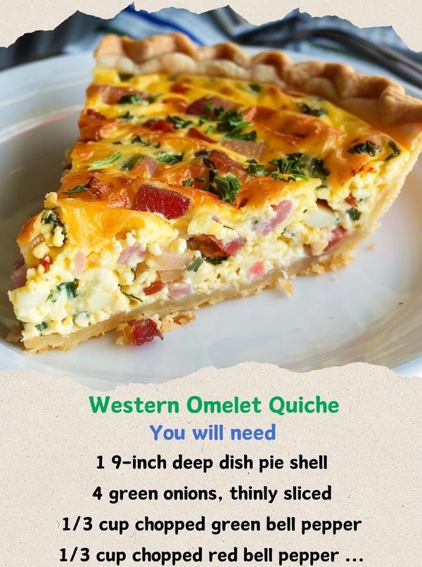 a piece of quiche on a plate with instructions for how to bake it