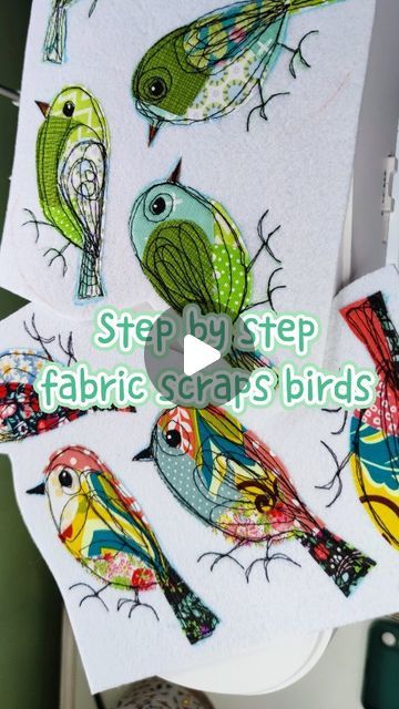 the video shows how to use fabric scraps for handmade wall hangings with birds on them