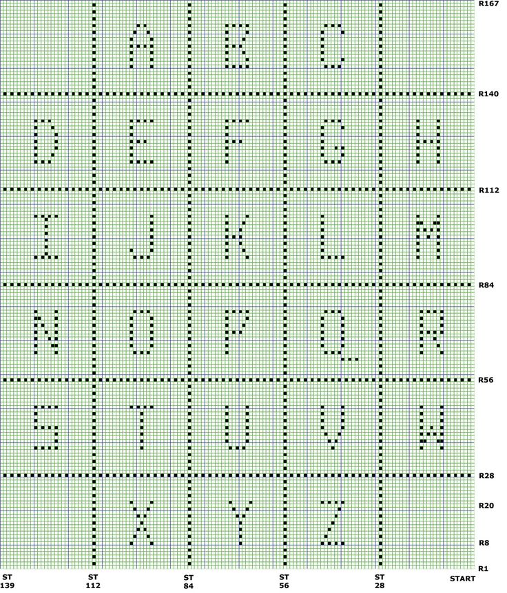 a cross stitch pattern with letters and numbers