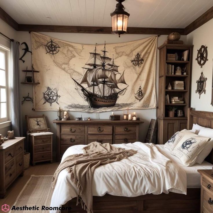 Piratecore Aesthetic Room Decor 🏴‍☠️🏴‍☠️🏴‍☠️ #piratecore #piratedecor #pirateroom #pirateroomtransformation #piraterooms #aestheticroom #aestheticrooms #bedroomdecor #bedroominspo #roomtour #roomideas Explorer Aesthetic Room, Piratecore Room, Pirate Themed Room For Adults, Piratecore Decor, Pirate Room Ideas, Pirate Room Aesthetic, Nautical Bedroom Aesthetic, Pirate Aesthetic Room Decor, Pirate Home Decor