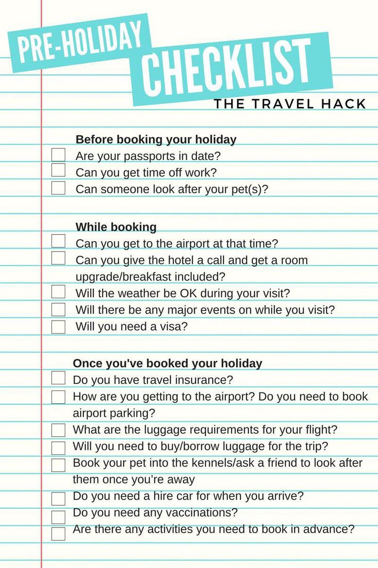 a checklist with the words,'pre - holiday checklist before you travel hack '