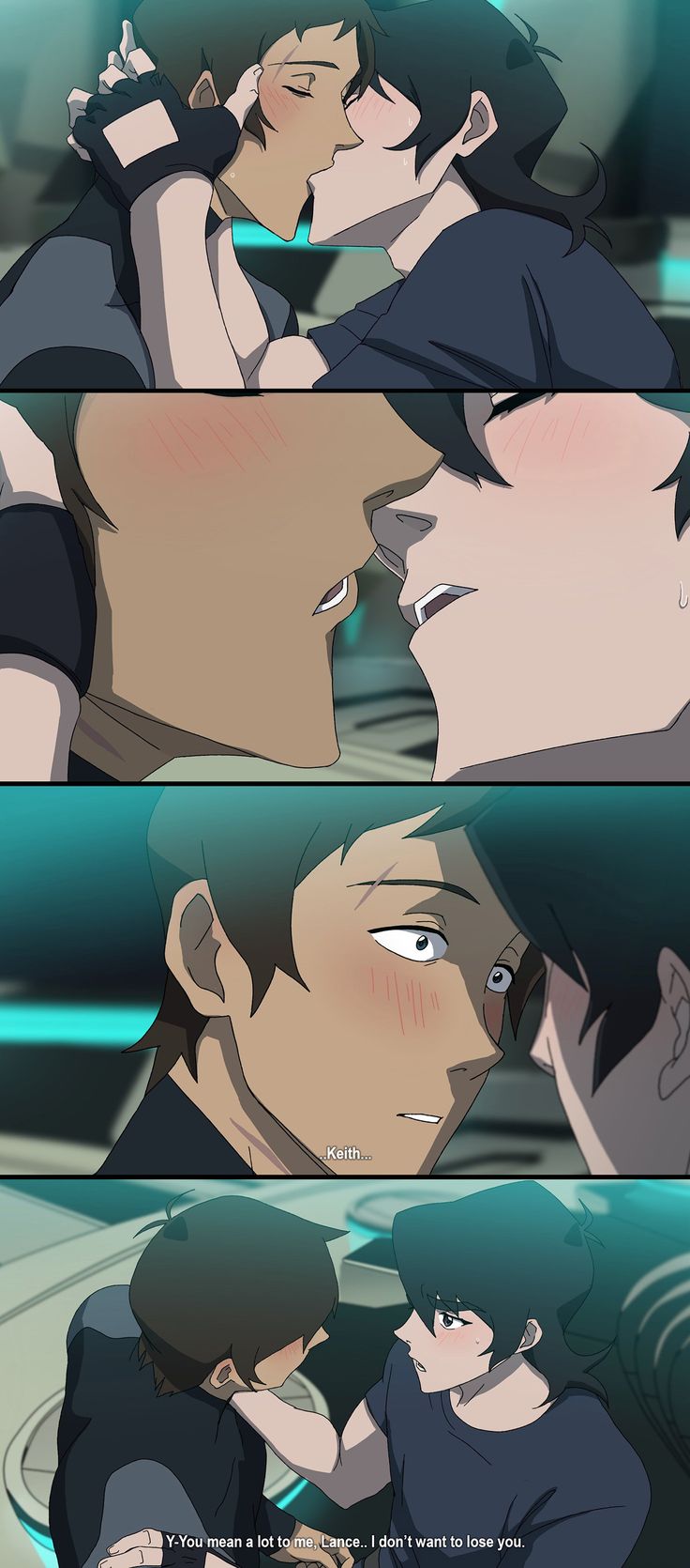 two people are kissing in the middle of an animated scene, one is holding another person