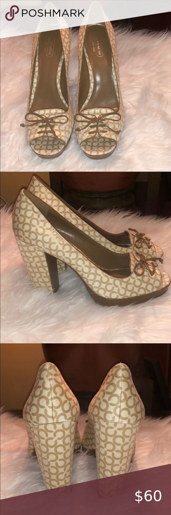 Coach Peep Toe Block Heel Brand new! Never worn. 4 inch heel Coach Shoes Heels John Galliano, 4 Inch Heels, Coach Shoes, Roberto Cavalli, Karl Lagerfeld, Salvatore Ferragamo, Jimmy Choo, Miu Miu, Shoes Women Heels