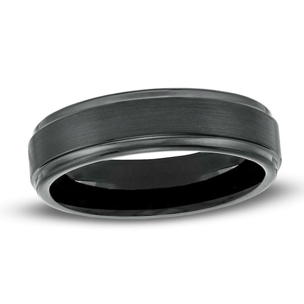 men's wedding band with black ceramic inlay and satin finish, 8mm