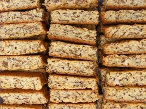 a stack of crackers sitting on top of a table