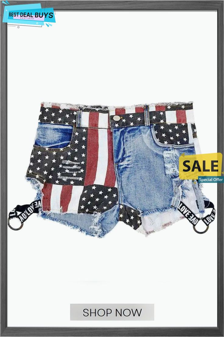 Distressed Us Flag Denim Shorts Grunge Cutoff Jean Shorts For Summer, Edgy Streetwear Jean Shorts For Summer, Edgy Jean Shorts For Summer Streetwear, Edgy Denim Shorts For Summer, Casual American Flag Print Shorts For Spring, Casual American Flag Print Summer Shorts, Summer Grunge Ripped Shorts, Grunge Cutoff Shorts For Summer, Summer Cutoff Grunge Shorts