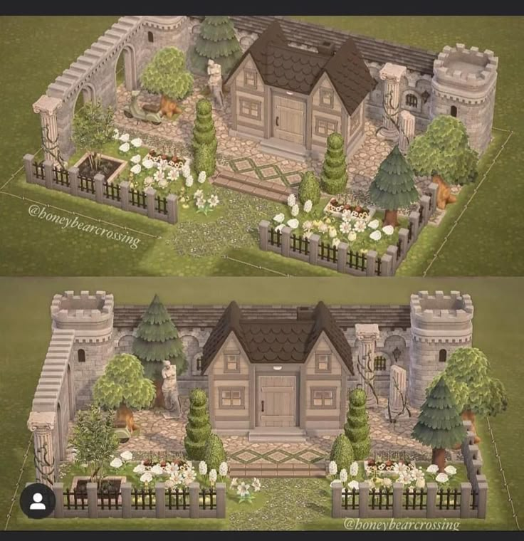 an image of a house in the middle of two pictures, one with flowers on it and