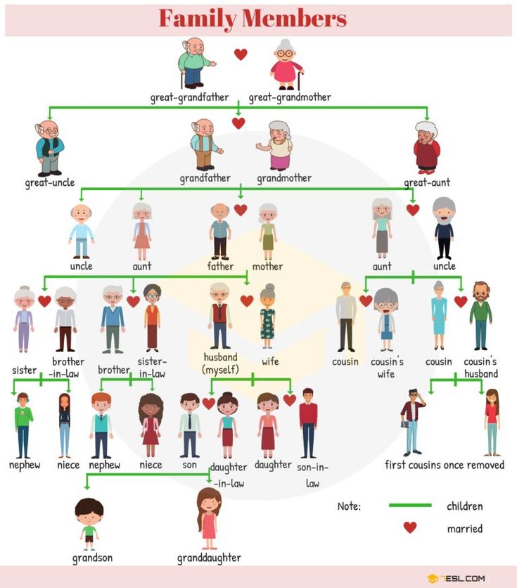 a family tree is shown with people in different colors and sizes, including the names