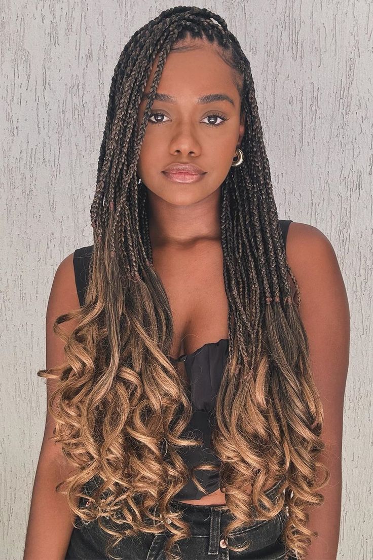 Gorgeous Curly Hairstyles for Girls Box Braids With Curly Ends, Braids With Curly Ends, Micro Braids Hairstyles, French Curl, Goddess Braids Hairstyles, Grecian Goddess, Cute Box Braids Hairstyles, Quick Braided Hairstyles, Goddess Hairstyles