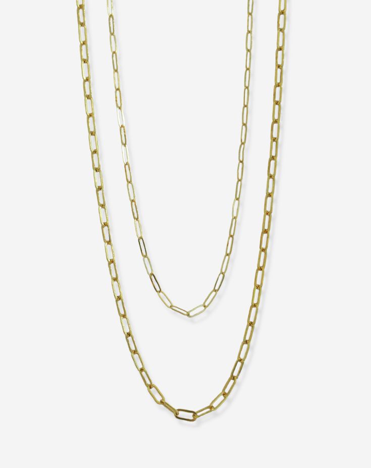 The most classic necklace! Choose from 2 styles of 14K gold filled necklaces that are extremely tarnish resistant. 17in long - can be clasped anywhere. Nickel and lead free. Save $15 when you purchase as a set. 14k Gold-filled Oval Link Necklaces, Minimalist Everyday Single Strand Chain Necklace, 14k Gold Filled Paperclip Chain Jewelry For Layering, Classic Gold Brass Necklace, Yellow Gold Chain Necklace With Rectangular Links For Layering, Gold-tone Paperclip Chain Jewelry For Everyday, Gold 14k Paperclip Chain Charm Necklace, Everyday Gold-tone Jewelry With Paperclip Chain, Dainty Tarnish-resistant Necklace With Rectangular Links