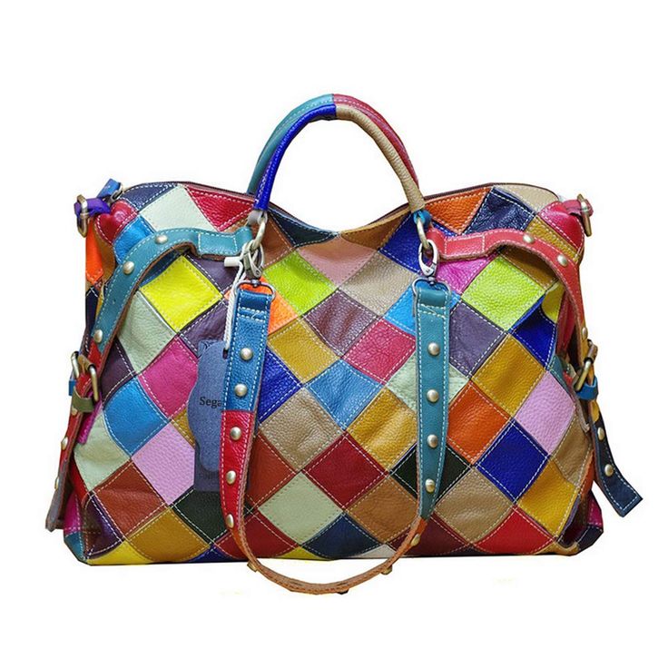 PRICES MAY VARY. ✿ Material: 100% genuine cow leather RANDOM COLOR big tote.Full Unique 3D color stripe stitching design with soft first layer cowhide material.Big tote/handbag with plenty of room.Multicolored yet stylish,detachable shoulder strap. this is a big bag,and Since the quality of the product is very good, the overall size is about 2.2lb. Many thanks~ ✿ Size: Approx: （L）16"*x（W )5.12"x (H) 11.8" / 41*13* 30 cm. Handle drop is 11.8". 4 ways to carry: Handheld / Arm carried / Single Shou Colorful Handbags, Leather Handbags Women, Ipad Air 2, Big Bags, Shoulder Purse, Leather Tote Bag, Large Bags, Handbag Accessories, Crossbody Shoulder Bag