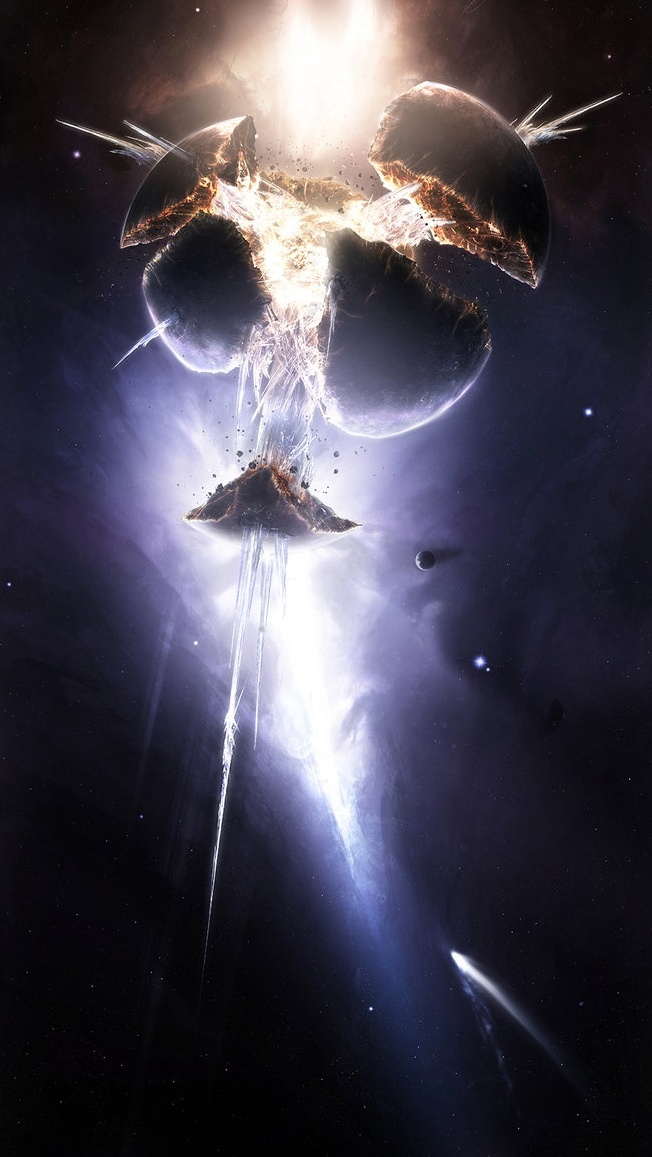 an image of a space station in the middle of some sort of artwork that appears to be exploding