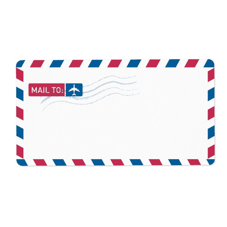 an air mail envelope with a red and blue stripe on the bottom that says mail to