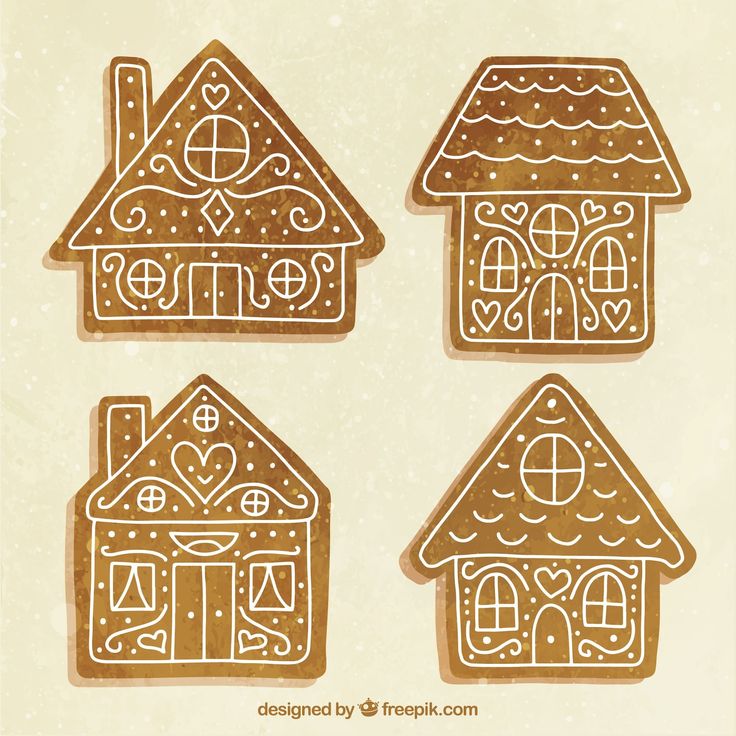 four hand drawn gingerbread houses