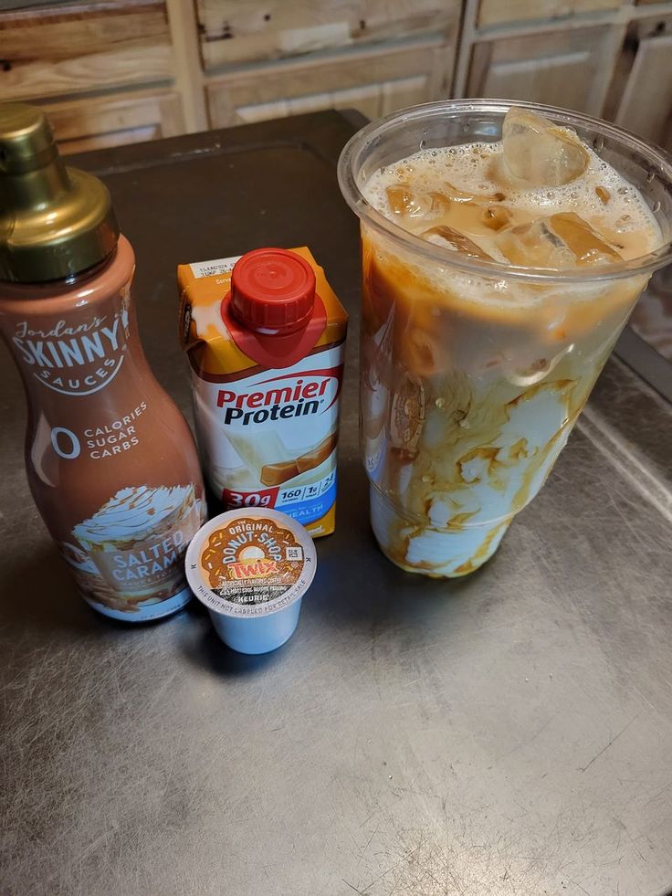 there are two drinks, one with ice cream and the other with caramel