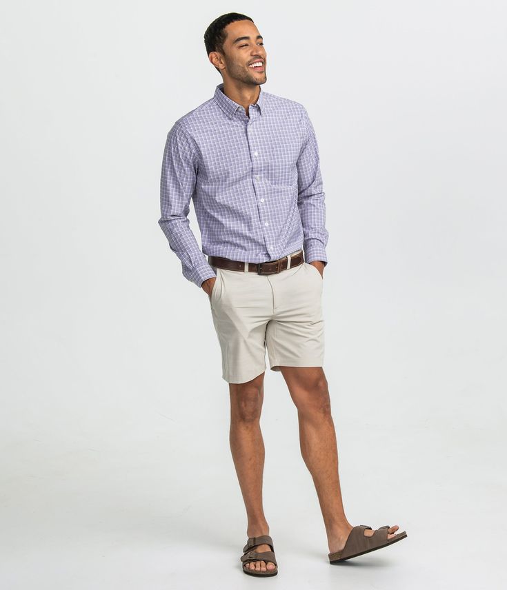 Breathable, lightweight material created with nylon and spandex offers moisture wicking technology for all day comfort. Casual 4-way Stretch Shirt For Work, Casual Shirt With 4-way Stretch For Workwear, Casual Cotton Shirt With 4-way Stretch, Southern Shirts, Fall Weather, Nassau, Button Down Collar, Modern Fit, Plaid Pattern