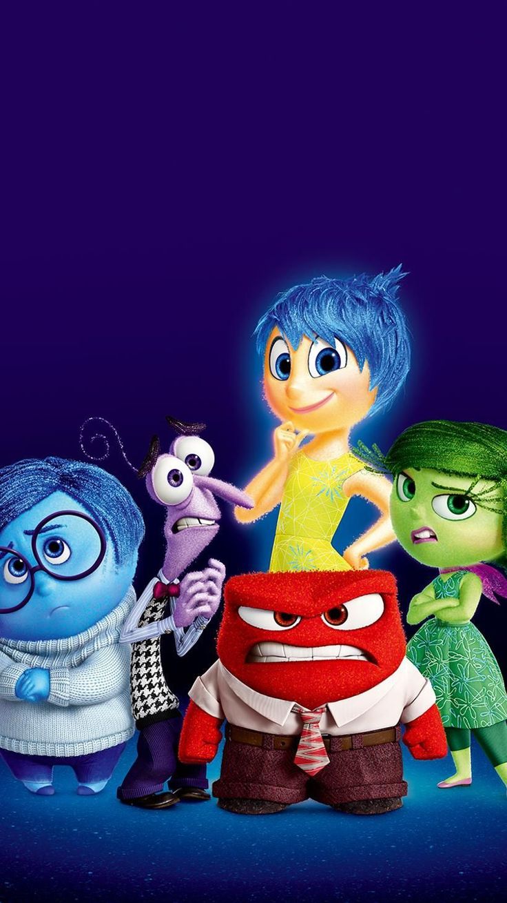 the characters from inside out in front of a blue background