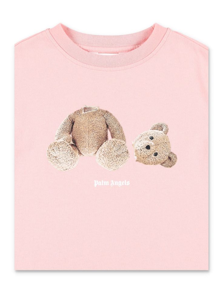 Bear T-shirt By Palm Angels. Featuring: Regular Fit Cotton Fabric Classic Crew Neck Design Short Sleeves Iconic Teddy Bear Graphic Print Palm Angels Logo PrintComposition: 100% cotton Pink Cotton T-shirt With Logo, Teddy Bear Graphic, Angel Kids, Angel Bear, Angels Logo, Bear Graphic, Kenzo Kids, Bear T Shirt, Classic Logo