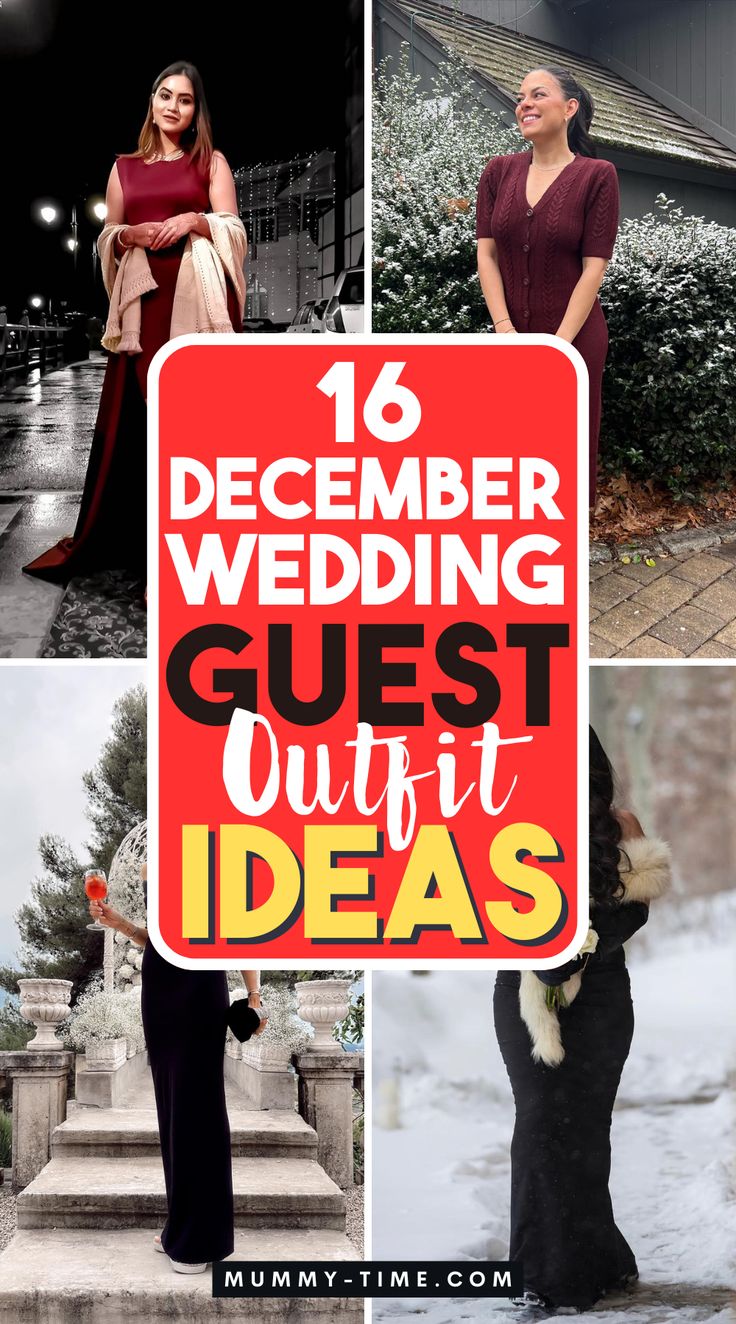 a collage of photos with the words 16 december wedding guest outfit ideas