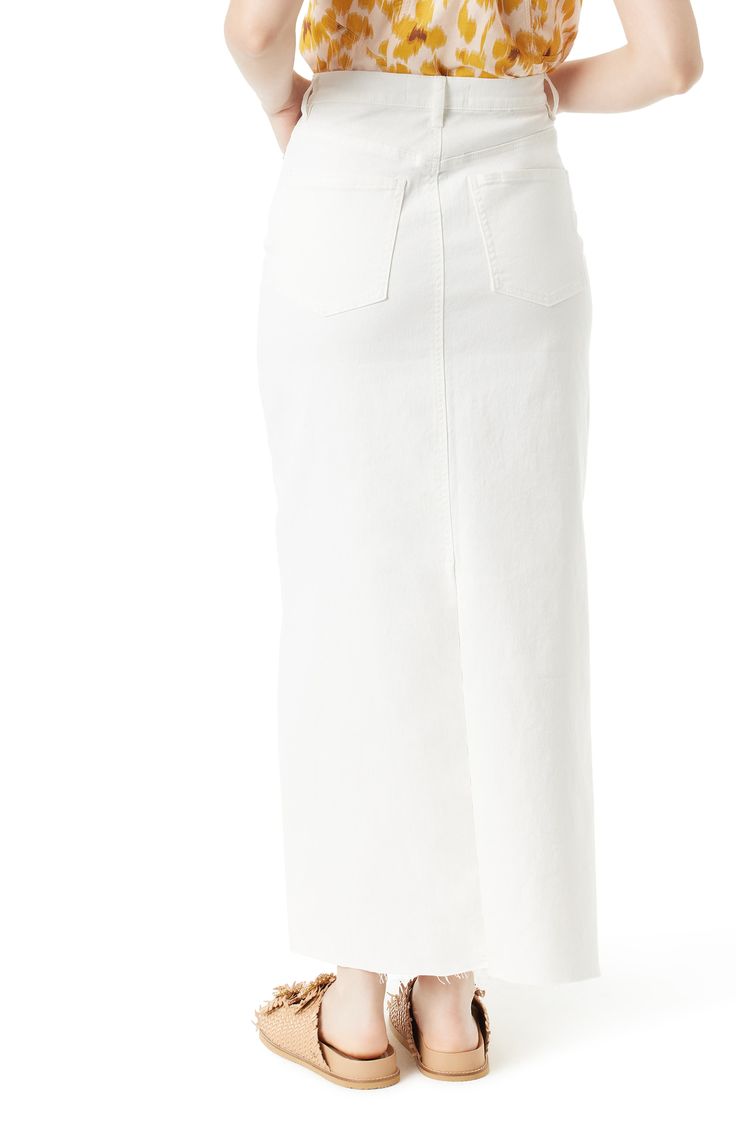 This staple maxi skirt is crafted from comfy stretch denim and punctuated with an airy front vent. 38 1/2" length Zip fly with button closure Five-pocket style Front vent 98% cotton, 2% spandex Machine wash, tumble dry Imported Denim Maxi, Denim Maxi Skirt, Sam Edelman, Stretch Denim, Maxi Skirt, Split, Nordstrom, Spandex, Skirt