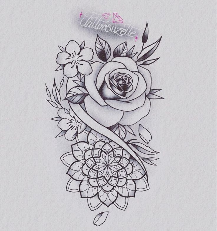 a rose tattoo design with leaves and flowers