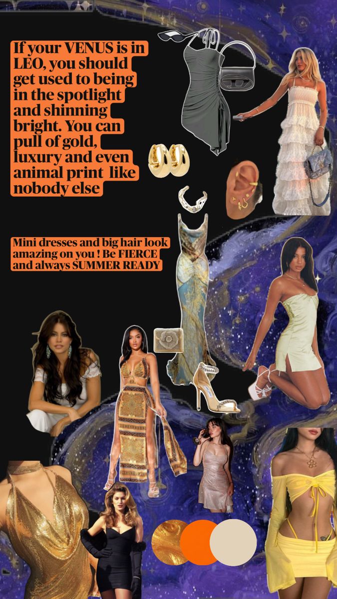 Sofia vergara, Cindy Crawford, yellow outfits, mini scurts, earrings, summer dress, text Venus In Leo, Gemini And Pisces, Chart Astrology, Aquarius Rising, Leo Rising, Virgo And Scorpio, Gemini Rising, Venus Fashion, Virgo Women