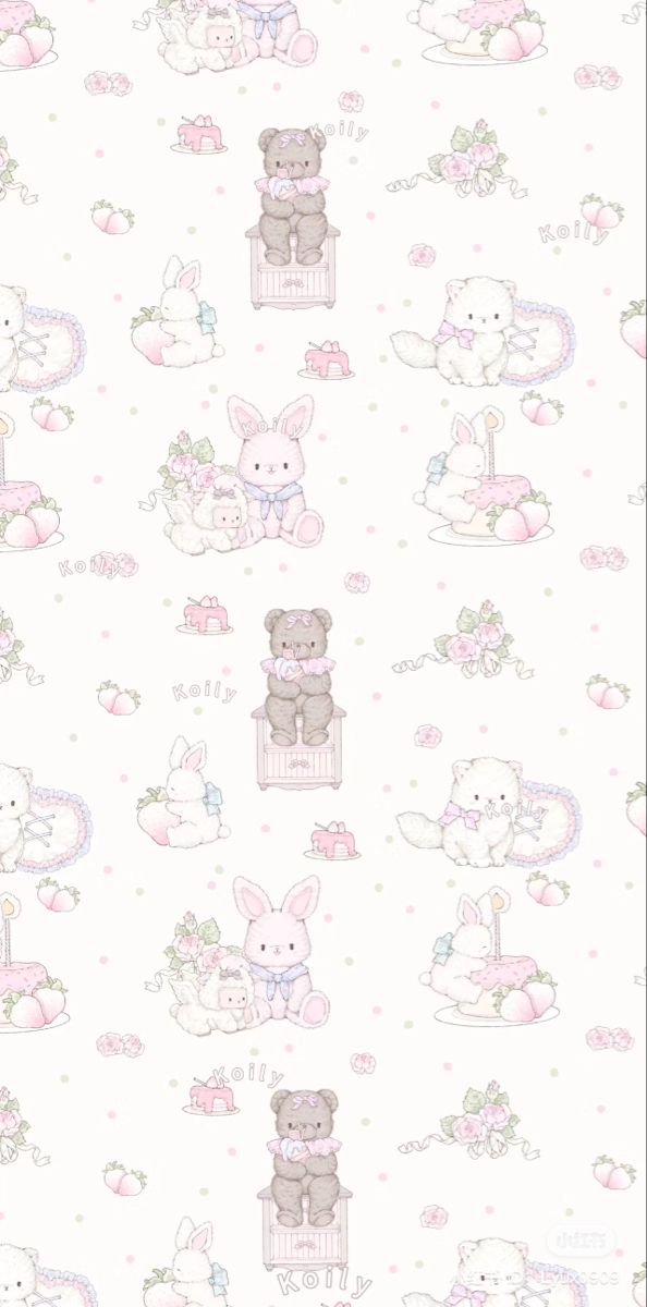 a wallpaper with teddy bears and other animals on it